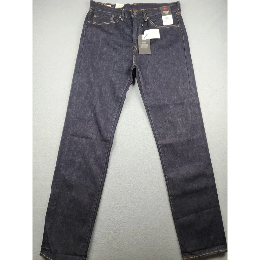 Levi's 505 Regular Jeans Mens 34x36 Dark Blue Wash Selvedge Straight Denim NWT